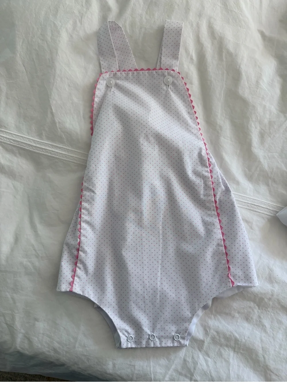Girls White and Pink Polka Dot One-Piece Romper